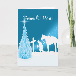 Westerne cowboy bidden bij cross feestdagen kaart