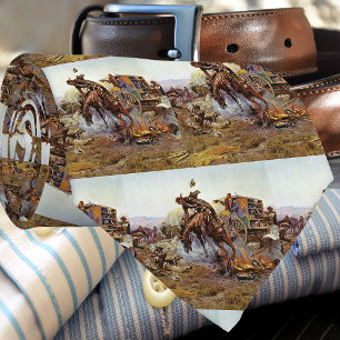 Westerne cowboy bij kamp op Bucking Horse Stropdas
