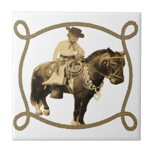 Westerne cowboy bij paarden tegeltje