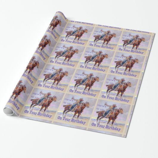Westerne cowboy bij paardenmeestergistafval cadeaupapier (Uitgerold)