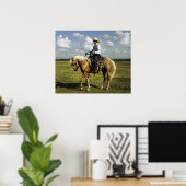 Westerne cowboy bij Palomino Horse Poster (Thuiskantoor)