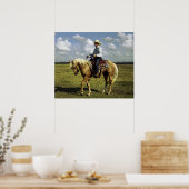 Westerne cowboy bij Palomino Horse Poster (Keuken)