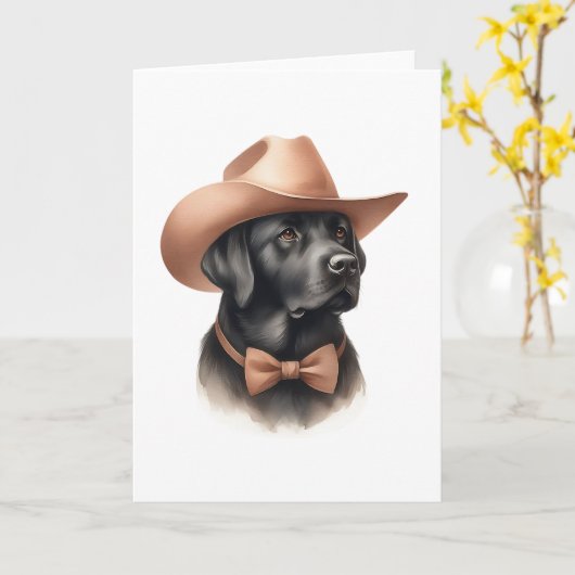Westerne Cowboy Black Lab Blank Groet Kaart (Gele Bloem)
