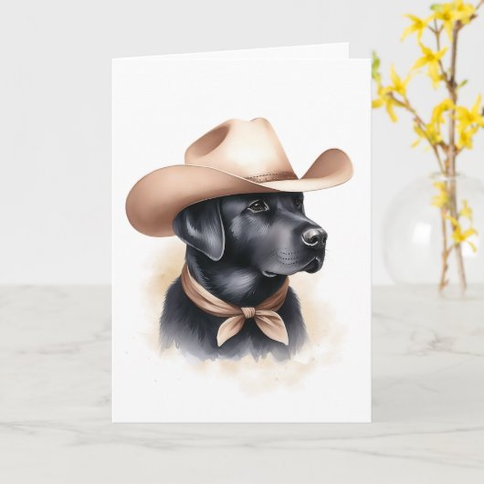 Westerne Cowboy Black Lab Country Style Art Kaart (Gele Bloem)