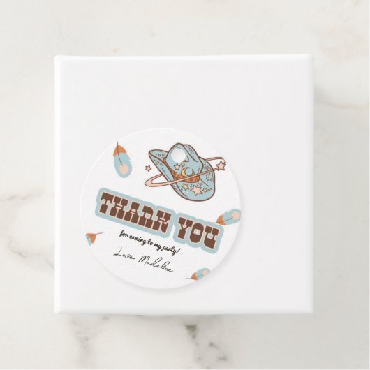 Westerne Cowboy Blue Birthday Cirkel Dank u Label (In situ)