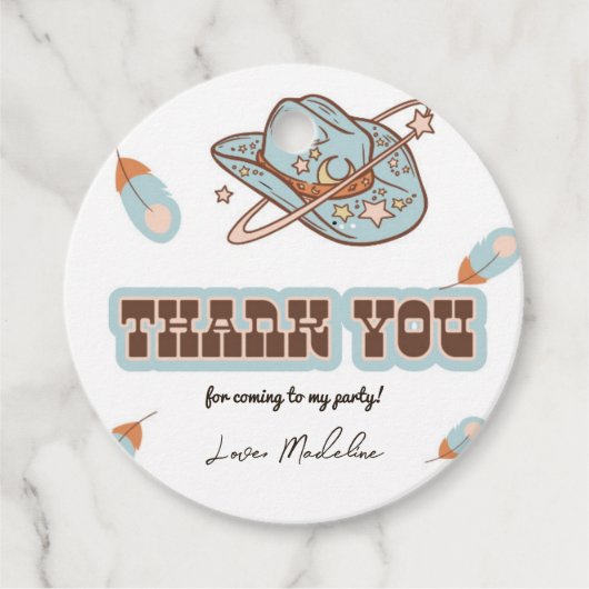 Westerne Cowboy Blue Birthday Cirkel Dank u Label (Voorkant)