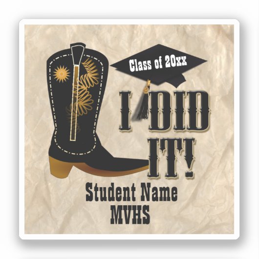 Westerne Cowboy Boot - Afstuderen Sticker (Voorkant)