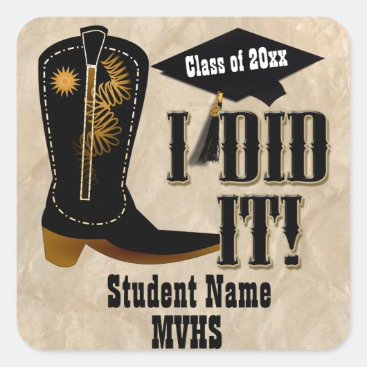 Westerne Cowboy Boot - Afstuderen Vierkante Sticker (Voorkant)