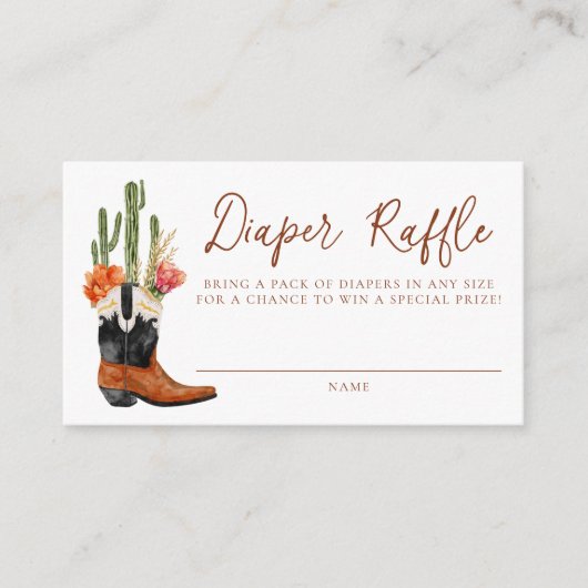 Westerne Cowboy Boot Baby shower Luier Raffle Informatiekaartje (Voorkant)