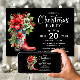 Westerne Cowboy Boot Black Christmas Party Kaart