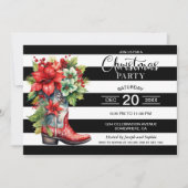 Westerne Cowboy Boot Black Gestreepte Kerstfeest Kaart (Voorkant)