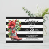 Westerne Cowboy Boot Black Gestreepte Kerstfeest Kaart (Staand voorkant)
