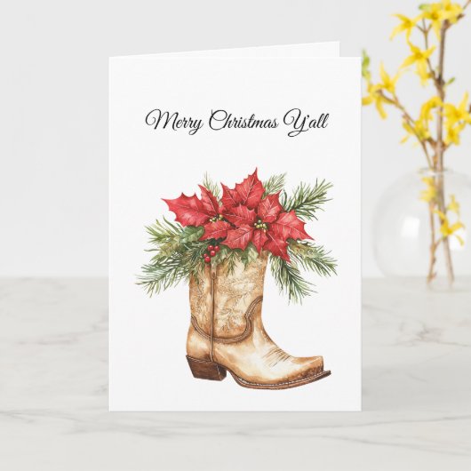 Westerne Cowboy Boot Christmas Kaart (Gele Bloem)