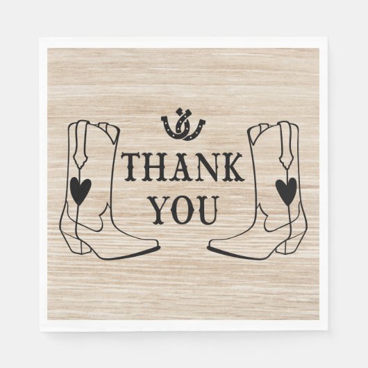 Westerne Cowboy Boot Country Wedding Wood Dank u Servet (Voorkant)