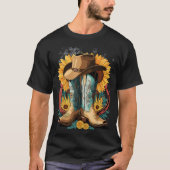 Westerne Cowboy Boot Hoefijzer Zonnebloem Touw T-shirt (Voorkant)