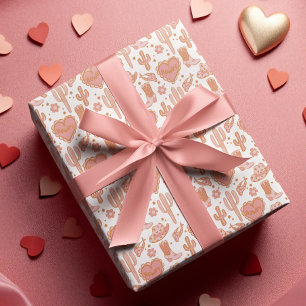 Westerne Cowboy Boot Howdy Cowgirl Roze Valentijns Cadeaupapier