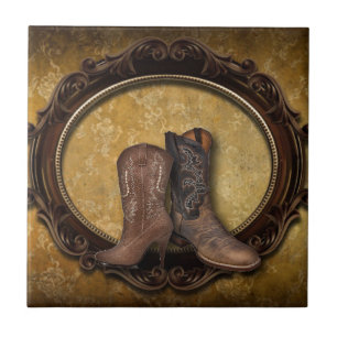 Westerne cowboy Boot, land met verbijsterde schuur Tegeltje