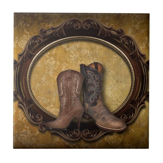Westerne cowboy Boot, land met verbijsterde schuur Tegeltje (Voorkant)
