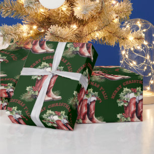 Westerne Cowboy Boot Merry Christmas Y'all Cadeaupapier
