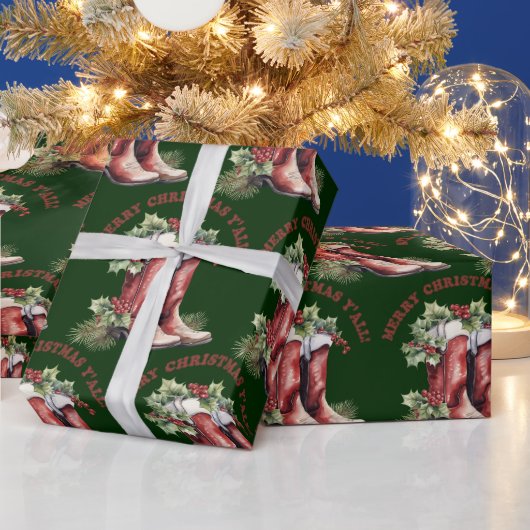 Westerne Cowboy Boot Merry Christmas Y'all Cadeaupapier (Feestdagen)