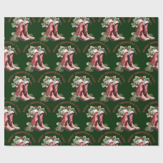 Westerne Cowboy Boot Merry Christmas Y'all Cadeaupapier (Vlak)