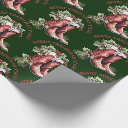 Westerne Cowboy Boot Merry Christmas Y'all Cadeaupapier (Hoek)