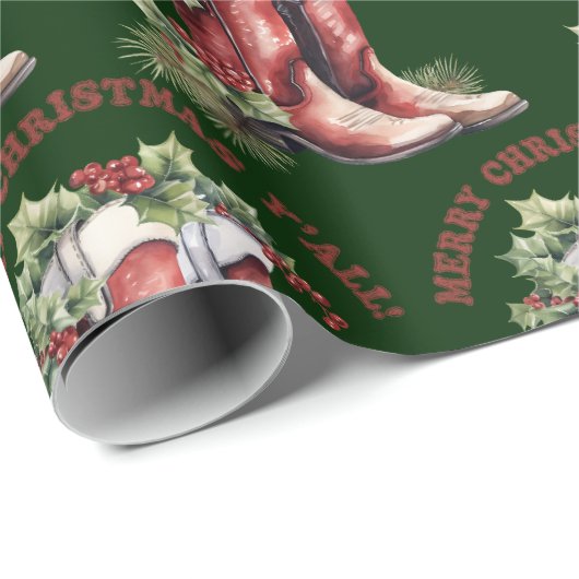 Westerne Cowboy Boot Merry Christmas Y'all Cadeaupapier (Rol Hoek)