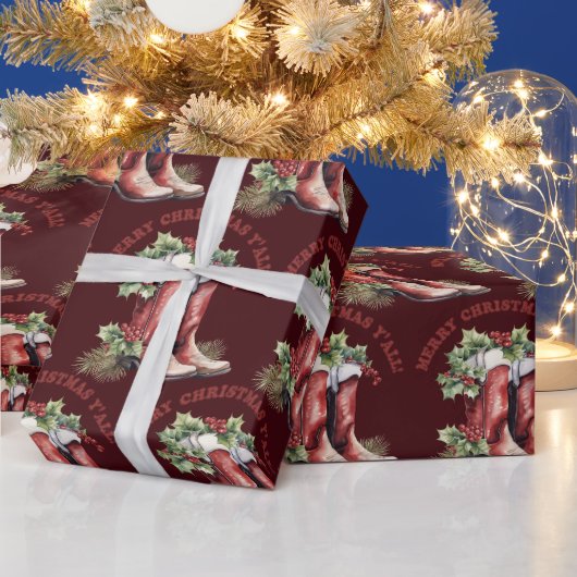 Westerne Cowboy Boot Merry Christmas Y'all Cadeaupapier (Feestdagen)