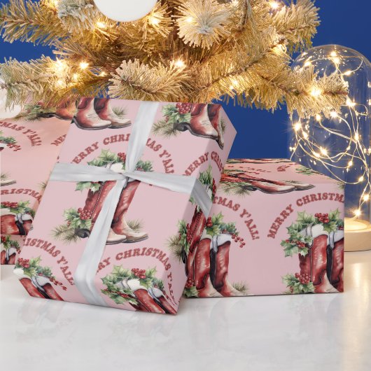 Westerne Cowboy Boot Merry Christmas Y'all Cadeaupapier (Feestdagen)