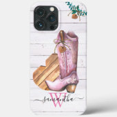 Westerne Cowboy Boot Monogram Boho Wood Case-Mate iPhone Case (Achterkant)