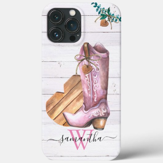 Westerne Cowboy Boot Monogram Boho Wood Case-Mate iPhone Case (Achterkant)