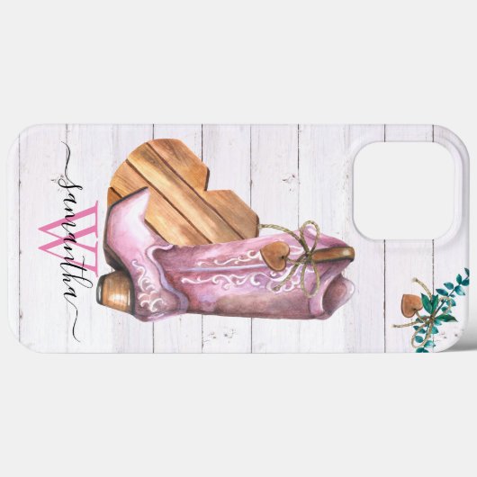 Westerne Cowboy Boot Monogram Boho Wood Case-Mate iPhone Case (Achterkant (horizontaal))