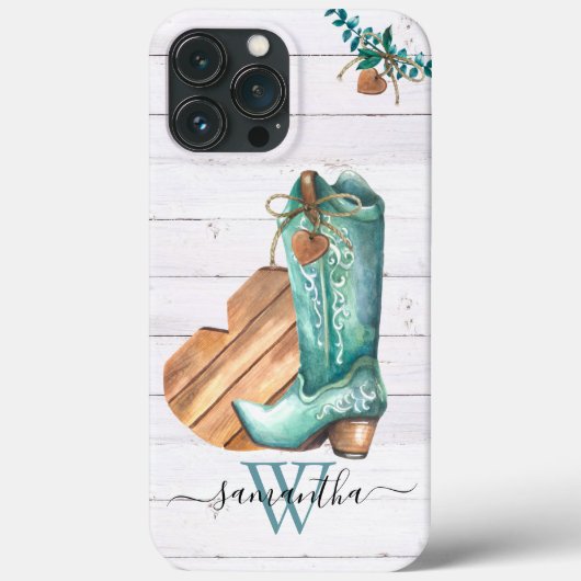 Westerne Cowboy Boot Monogram Boho Wood Case-Mate iPhone Case (Achterkant)