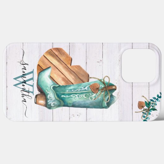 Westerne Cowboy Boot Monogram Boho Wood Case-Mate iPhone Case (Achterkant (horizontaal))