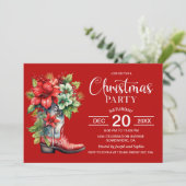 Westerne Cowboy Boot Red Christmas Party Kaart (Staand voorkant)