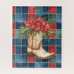 Westerne Cowboy Boot Red Floral Christmas Legpuzzel