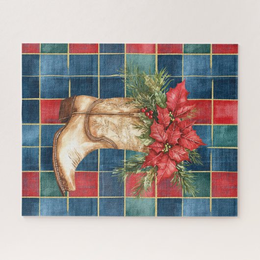 Westerne Cowboy Boot Red Floral Christmas Legpuzzel (Horizontaal)