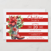 Westerne Cowboy Boot Rood Gestreept Kerstfeest Kaart (Voorkant)