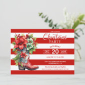 Westerne Cowboy Boot Rood Gestreept Kerstfeest Kaart (Staand voorkant)