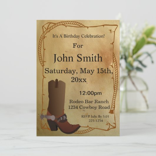 Westerne Cowboy Boot Uitnodiging (Staand voorkant)