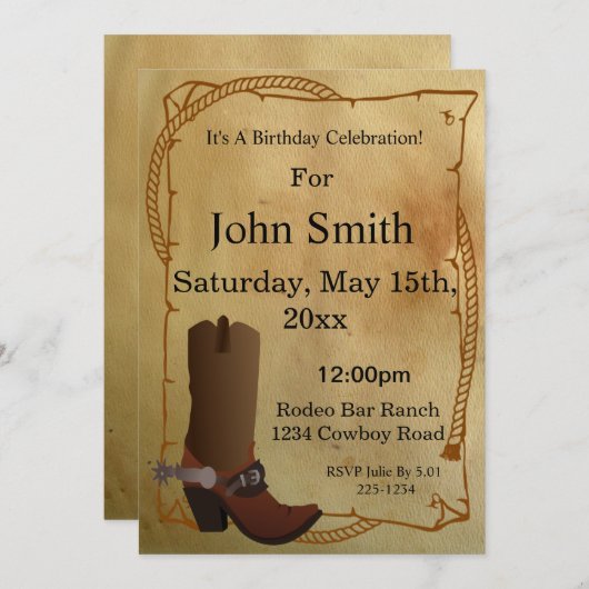 Westerne Cowboy Boot Uitnodiging (Voorkant / Achterkant)