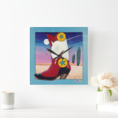 Westerne Cowboy Boot WALL CLOCK (opgeruimd) Vierkante Klok (Huis)