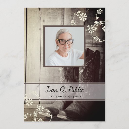 Westerne Cowboy Boots begrafenisdienst Memorial Programmakaart (Voorkant)