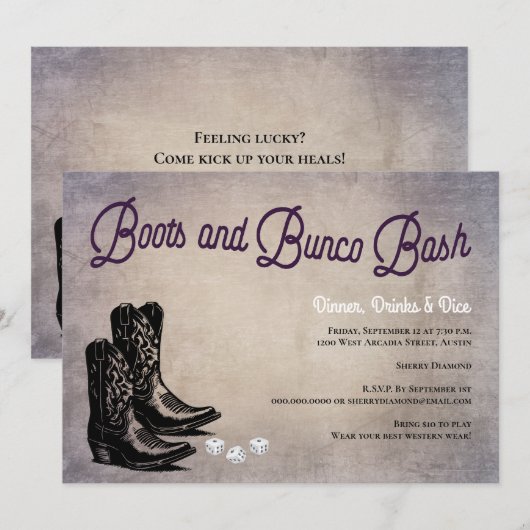 Westerne Cowboy Boots Bunco uitnodiging (Voorkant / Achterkant)