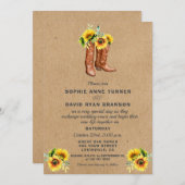 Westerne Cowboy Boots Country Sunflower Weddenscha Kaart (Voorkant / Achterkant)