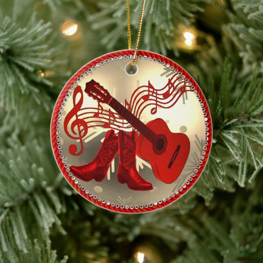 Westerne cowboy Boots en gitaarkerst Keramisch Ornament (Boom)