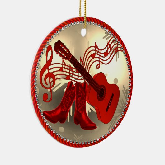 Westerne cowboy Boots en gitaarkerst Keramisch Ornament (Rechts)