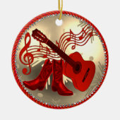 Westerne cowboy Boots en gitaarkerst Keramisch Ornament (Voorkant)