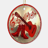 Westerne cowboy Boots en gitaarkerst Keramisch Ornament (Links)