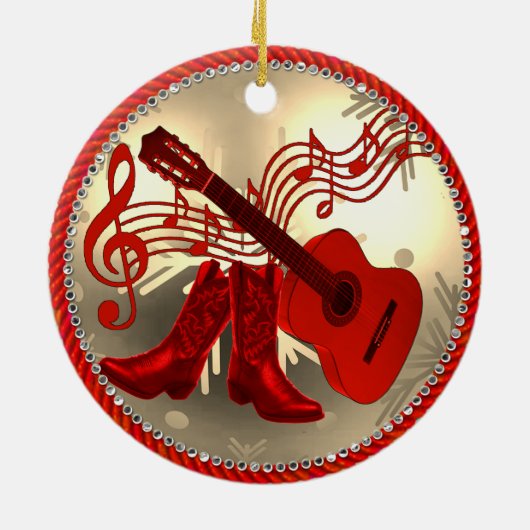 Westerne cowboy Boots en gitaarkerst Keramisch Ornament (Achterkant)